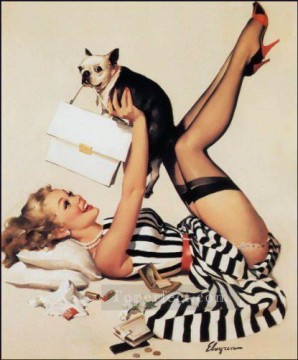 vintage pin up girl gil elvgren puppy Oil Paintings